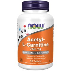 Ацетил-L-Карнитин (Now Foods, Acetyl-L Carnitine), 750 мг, 90 вегетарианских таблеток