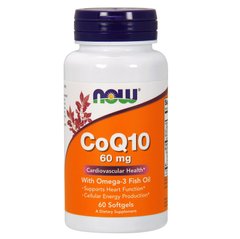 Коэнзим Q10 с Омега-3 и Лецитином (Now Foods, CoQ10 with Omega-3 Fish Oil), 60 мг, 60 мягких капсул