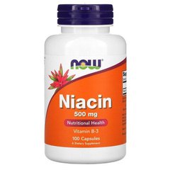 Ниацин (Now Foods Niacin), 500 мг, 100 капсул