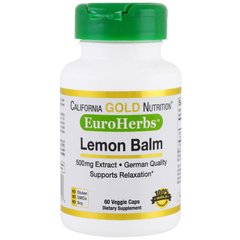 Мелисса, экстракт (California Gold Nutrition, Lemon Balm Extract), 500 мг, 60 капсул