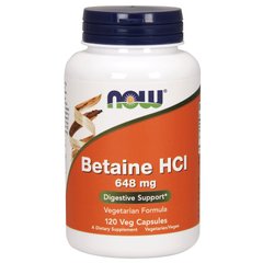 Бетаїн HCl (Now Foods, Betaine HCI), 648 мг, 120 вегетаріанських капсул
