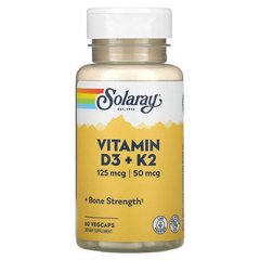 Вітамін Д-3 і К-2 (Solaray, Vitamin D-3 & K-2), 5000 МО, 60 капсул