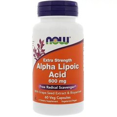 Альфа Ліпоєва Кислота Екстра Сила (Now Foods, Alpha Lipoic Acid, Extra Strength), 600 мг, 60 вегетаріанських капсул