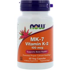 MK-7, Вітамін K-2 (Now Foods, MK-7, Vitamin K-2), 100 мкг, 60 вегетаріанських капсул