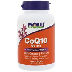 Коензим Q10 з Омега-3 і Лецитином (Now Foods, CoQ10 with Omega-3 Fish Oil), 60 мг, 120 м'яких капсул