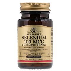 Селен (Solgar, Selenium, Yeast-Free), 100 мкг, 100 таблеток