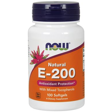 Витамин E-200 Натуральный, Смесь Токоферолов (Now Foods, Natural E-200 With Mixed Tocopherols), 200 МЕ, 100 мягких капсул