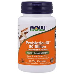 Пробиотик-10 (Now Foods, Probiotic-10), 50 миллиардов, 50 вегетарианских капсул