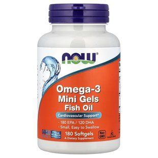 Омега-3 міні капсули  (Now Foods, Omega-3 Mini Gels), 180 м'яких капсул