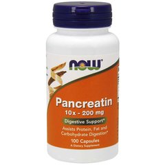 Панкреатин (Now Foods, Pancreatin, 10X - 200 mg), 100 капсул