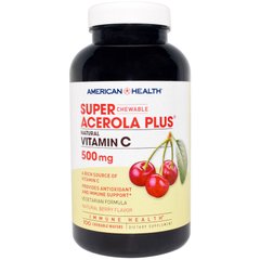 Супер Ацерола Плюс, ягодный вкус (American Health, Super Acerola Plus), 500 мг, 100 жевательных таблеток