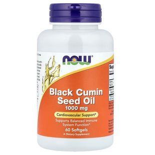 Масло семян черного тмина (Now Foods, Black Cumin Seed Oil), 1000 мг, 60 мягких карсул