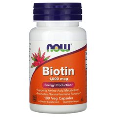 Биотин (Now Foods, Biotin), 1000 мкг, 100 вегетарианских капсул