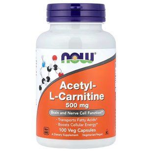 Ацетил-L-Карнітiн (Now Foods, Acetyl-L Carnitine), 500 мг, 100 вегетаріанських капсул