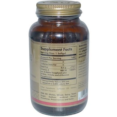 Витамин Е-400 (Solgar, E-400), 400 МЕ, 100 мягких капсул