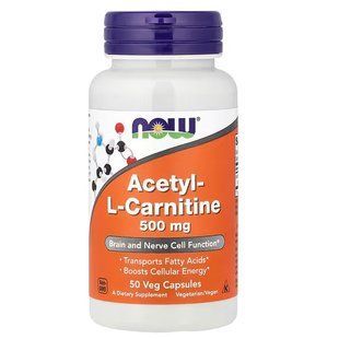 Ацетил-L-Карнітин (Now Foods, Acetyl-L Carnitine), 500 мг, 50 вегетаріанських капсул
