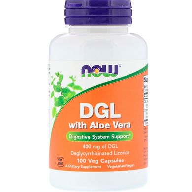 Деглицирризированный экстракт солодки с Алоэ (Now Foods, DGL with Aloe Vera), 100 вегетарианских капсул