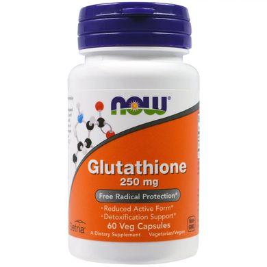 Глутатион (Now Foods, Glutathione), 250 мг, 60 вегетарианских капсул