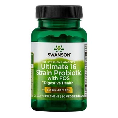 Пробіотик (Swanson, Dr. Stephen Langer's Ultimate 16 Strain Probiotic with FOS), 3,2 млрд КУО, 60 вегетаріанських капсул