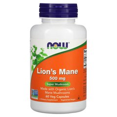 Їжовик гребінчастий (NOW Foods, Lion's Mane), 500 мг, 60 вегетаріанських капсул