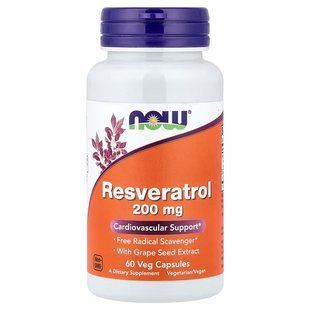 Ресвератрол (Now Foods, Resveratrol), 200 мг, 60 вегетаріанських капсул