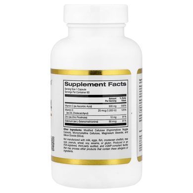 Вітамін С, Д, Цинк і Селен, Засіб для зміцнення імунітету (California Gold Nutrition, Defender 4), 60 капсул