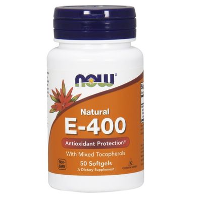 Вітамін Е-400 Натуральний (Now Foods, Natural E-400 With Mixed Tocopherols), 400 МО, 50 м'яких капсул