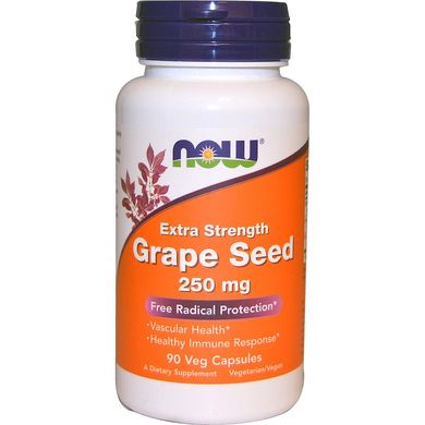 Экстракт виноградных косточек (Now Foods, Grape Seed, Extra Strength), 250 мг, 90 вегетарианских капсул