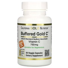 Буферізований вітамін C, Аскорбат Натрію (California Gold Nutrition, Buffered Vitamin C), 750 мг, 60 вегетаріанських капсул