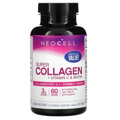 Супер Колаген, Тип 1 и 3 з Вітаміном С та Біотином (NeoCell, Super Collagen + Vitamin C & Biotin), 180 таблеток