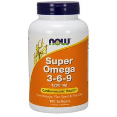 Супер Омега 3-6-9 (Now Foods, Super Omega 3-6-9), 1200 мг, 180 м'яких капсул