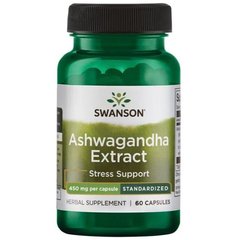 Ашвагандха экстракт, Swanson, Ashwagandha Extract, 450 мг, 60 капсул