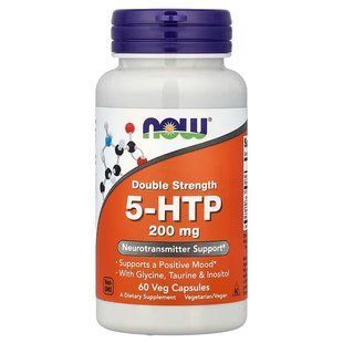 5-HTP, 5-Гідрокситриптофан (Now Foods, 5-HTP, Double Strength), 200 мг, 60 вегетаріанських капсул
