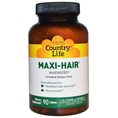 Вітаміни для волосся (Country Life, Maxi-Hair), 90 таблеток