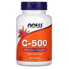 Вітамін C-500 з шипшиною (Now Foods, C-500 With Rose Hips), 250 таблеток