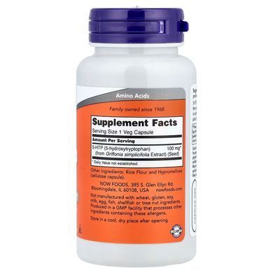 5-HTP, 5-Гідроксітриптофан (Now Foods, 5-HTP), 100 мг, 60 капсул