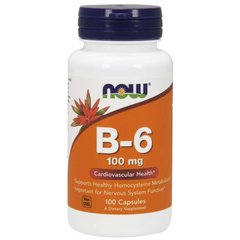 Витамин B-6, пиридоксин (Now Foods, B-6), 100 мг, 100 вегетарианских капсул
