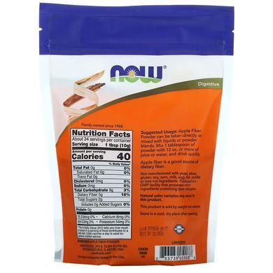 Яблочная клетчатка (Now&nbsp;Foods, Apple Fiber), 340 гр