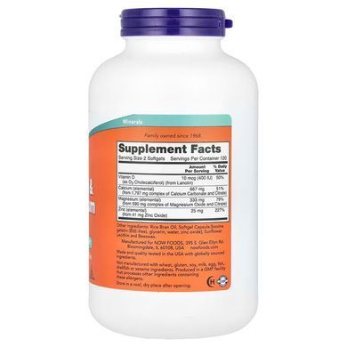 Кальций и магний с витамином D и цинком (Now Foods, Calcium & Magnesium), 240 мягких капсул