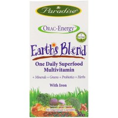 Мультивітаміни плюс Суперфуд з залізом (ORAC-Energy, Earth's Blend, One Daily Superfood Multivitamin, With Iron), 60 вегетаріанських капсул