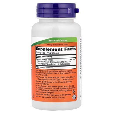 Родіола (Now Foods, Rhodiola), 500 мг, 60 вегетаріанських капсул