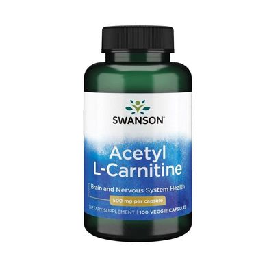 Ацетил-L-Карнітин (Swanson, Acetyl-L Carnitine), 500 мг, 100 вегетаріанських капсул