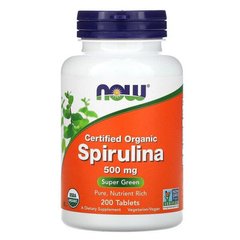 Спіруліна Органічна (Now Foods, Organic Spirulina), 500 мг, 200 таблеток
