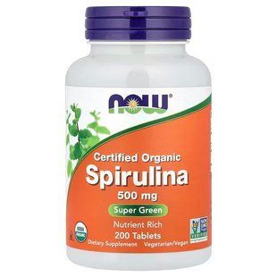 Спіруліна Органічна (Now Foods, Organic Spirulina), 500 мг, 200 таблеток
