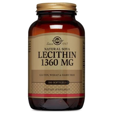 Лецитин соєвий (Solgar, Natural Soya Lecithin), 1360 мг, 100 м'яких капсул