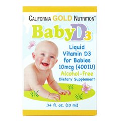 Дитячий вітамін D3 в краплях (California Gold Nutrition, Baby Vitamin D3 Drops), 400 МО, 10 мл