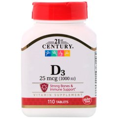 Витамин Д-3 (21st Century, D3), 25 мг (1000 МЕ), 110 таблеток