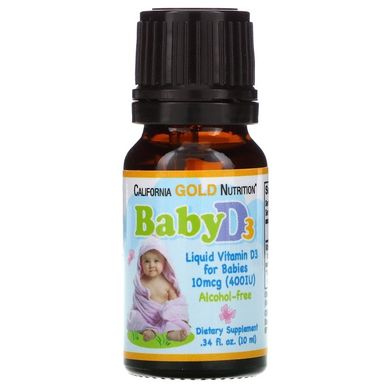 Дитячий вітамін D3 в краплях (California Gold Nutrition, Baby Vitamin D3 Drops), 400 МО, 10 мл