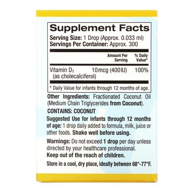 Детский витамин D3 в каплях (California Gold Nutrition, Baby Vitamin D3 Drops), 400 МЕ, 10 мл