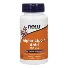 Альфа Ліпоєва Кислота (Now Foods, Alpha Lipoic Acid), 250 мг, 60 вегетаріанських капсул